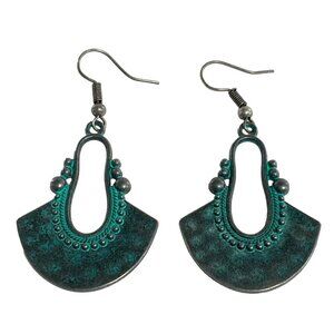 Antique-Style Patina Silver Dangle Earrings With Tribal Bohemian Design 2.25 Inc